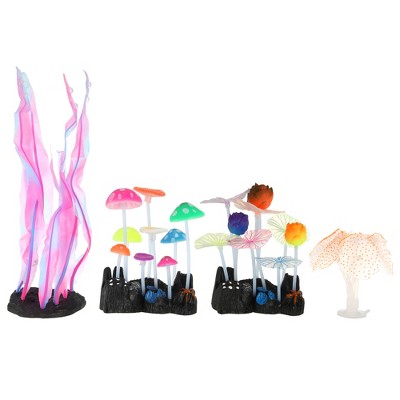 Unique Bargains Aquarium Fish Tank Mushroom Coral Lotus Leaf Decor Plants 1 Set Multicolored
