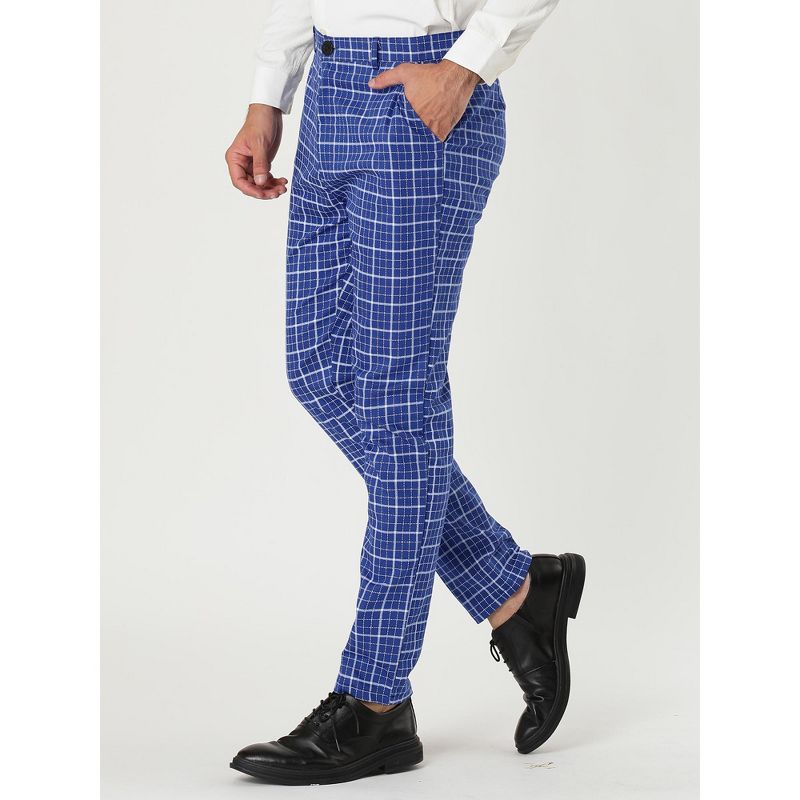 Lars Amadeus Men's Business Checked Printed Slim Fit Flat Front Plaid Dress Trousers, 2 of 7