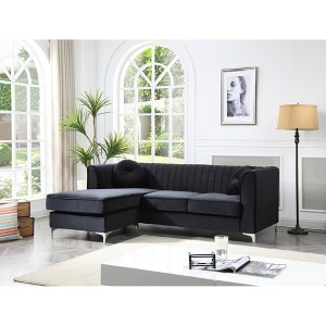 L-Shaped Sectional Sofas Chaise with Faux Jewel Tufting, Chrome Steel Legs & KD Compact Design for Easy Delivery - 1 of 4