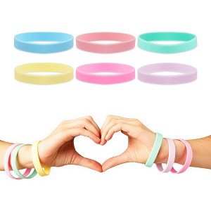 Blue Panda 48 Pack Pastel Silicone Rubber Bracelets Wristbands for Party Favors Supplies, 6 Colors - 1 of 4