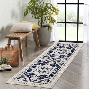 Vintage Rug Non Slip Medallion Floral Textured Accent Rugs  Low Pile Non Shedding Rug for Living Room Bedroom Home Office - 1 of 4