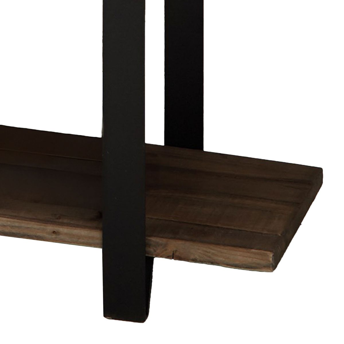 Alaterre Furniture Modesto 48 in. Solid Wood Entryway Bench with Storage Shelf, Rustic Natural Finish with Black Metal Legs and Strap Accent - thumbnail 7
