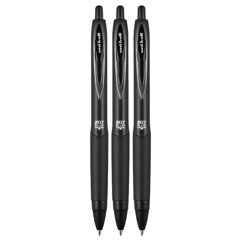 uniball 3pk 207 Plus+ Gel Pen 0.7mm Medium Point Black Ink, 3 of 8