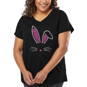 LA Pop Art Women's Word Art V-Neck - Bunny Ears - 1 of 4