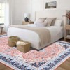 Area Rug, Living Room Rug - 9x12 Ft Vintage Machine Washable Low Pile Print Carpet with Rubber Backing Non-Slip  (Pink) - 4 of 4