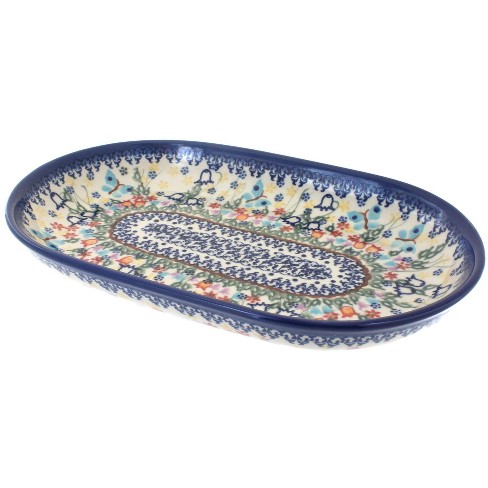 Blue Rose Polish Pottery Garden Of Eden Medium Oval Dish : Target