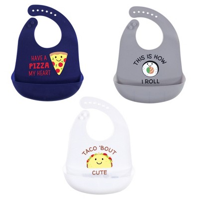 Hudson Baby Infant Silicone Bibs 3pk, Pizza, One Size