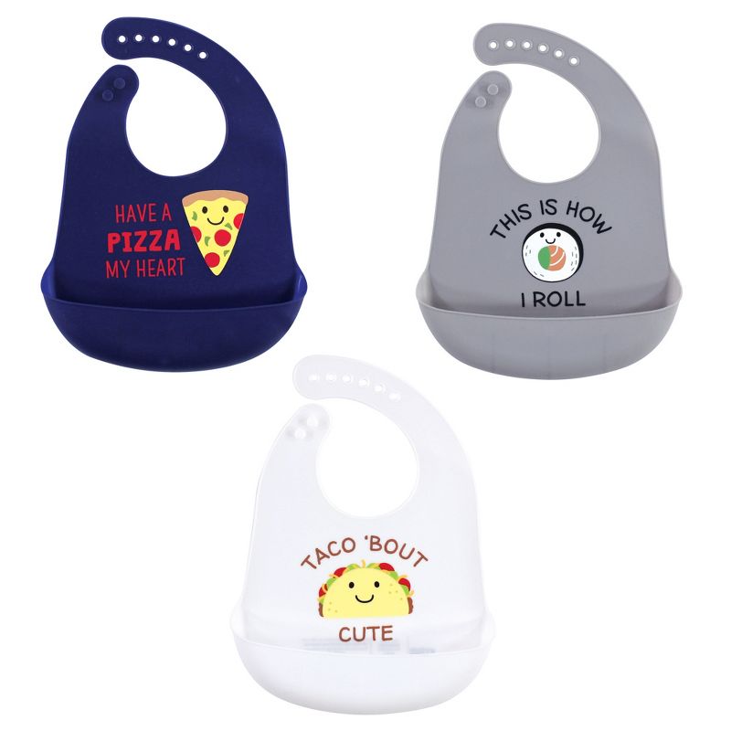 Hudson Baby Infant Silicone Bibs 3pk, Pizza, One Size, 1 of 6