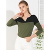 Allegra K Women's Casual Color Block Stretch Long Sleeves Split V-Neck T-Shirt - 2 of 4