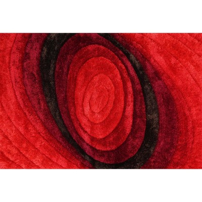 HomeRoots 5' X 7' Red and Black Geometric Shag Hand Tufted Area Rug