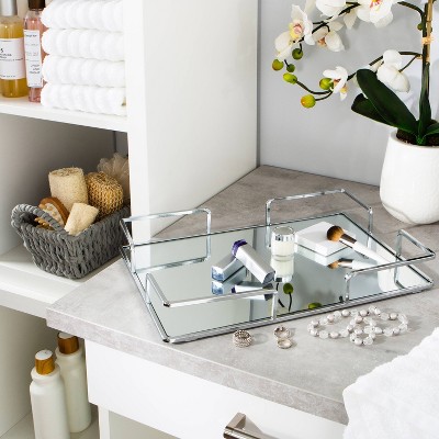 Modern Chrome and Mirror Rectangle Decorative Tray