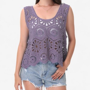 Anna-Kaci Women's Crochet Sleeveless Tank Top with Floral Open Knit Pattern and Scalloped Hem Detail - 1 of 4