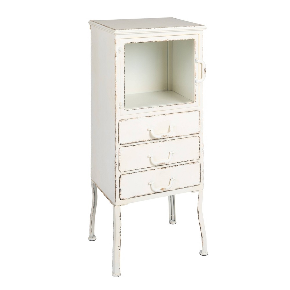 Photos - Wardrobe Storied Home 39" Tall Decorative Storage Cabinet Cream: Vintage Rustic Metal, 3 Drawers, Office & Home Use