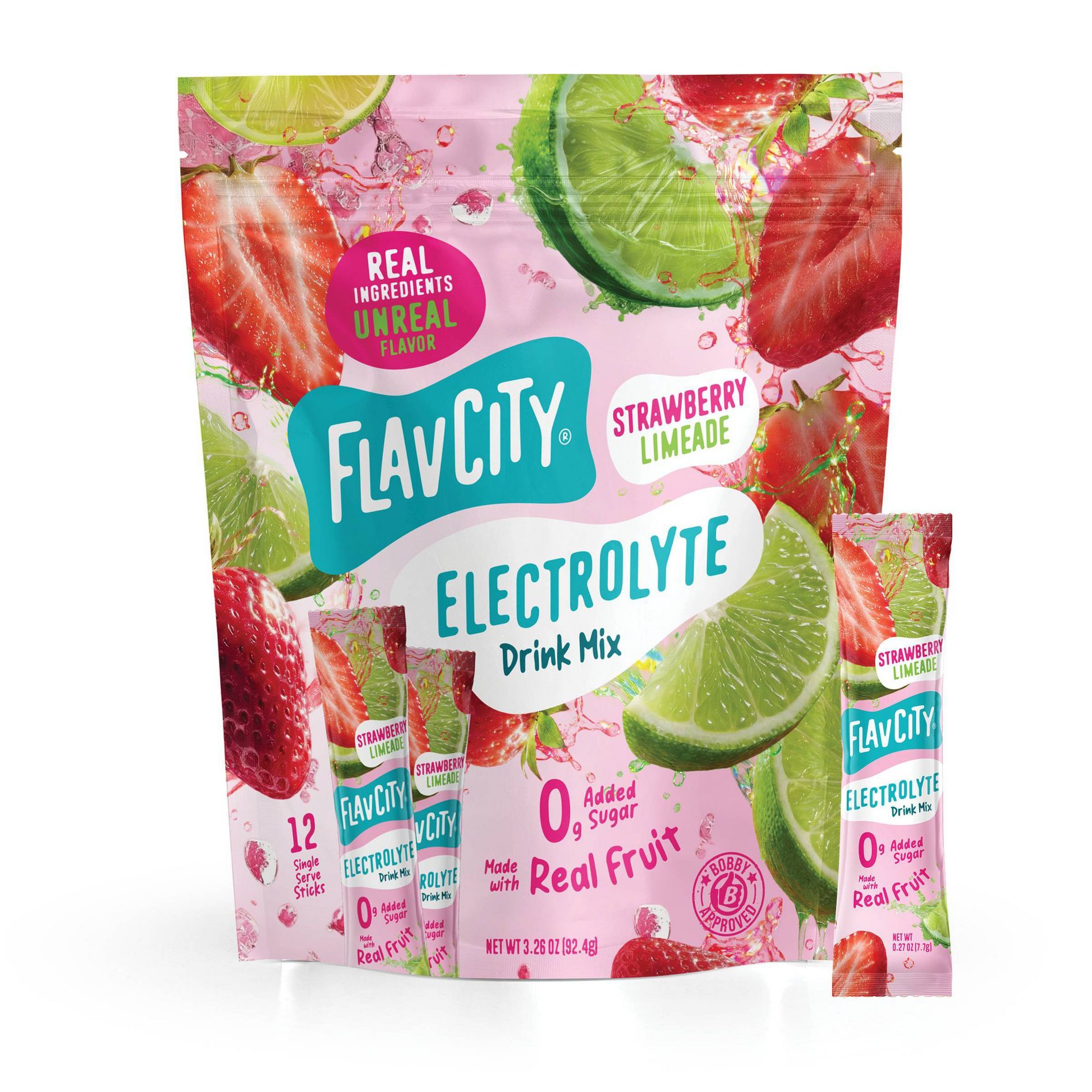 FlavCity Hydration Electrolyte Supplement Powder - Strawberry Limeade - 3.3oz/12ct