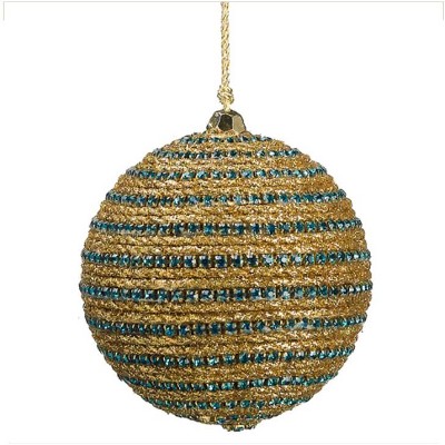 Allstate 3" Regal Peacock Glittered Peacock Striped Ball Christmas Ornament - Gold/Blue