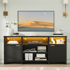 LED Farmhouse TV Stand for 75 Inch, Mid Century Modern Media TV Console - 1 of 4