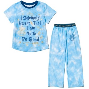 Harry Potter Slytherin Ravenclaw Pajama Shirt and Pants Sleep Set Tie Dye Blue - 1 of 4