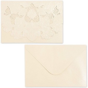 Paper Junkie 24-Pack Laser Cut Ivory Lace Invitations Cards with Envelopes for Wedding Bridal Shower, 7x5 in - 1 of 4