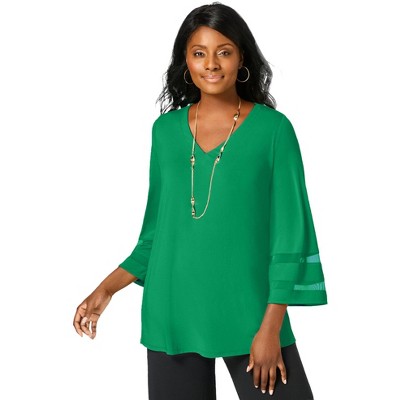 Jessica London Women's Plus Size Stretch Knit Mesh Inset Sleeve Tunic