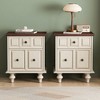 ORRD Vintage Nightstand with 2 Drawers & Roman Column Legs, Solid Wood Bedside End Table for Bedroom, Living Room (Set of 2) - 2 of 4