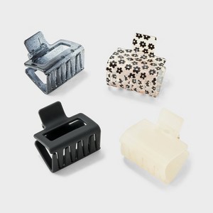 Flower and Glitter Rectangle Mini Claw Hair Clip Set 4pc - Wild Fable™ Black/White - 1 of 2
