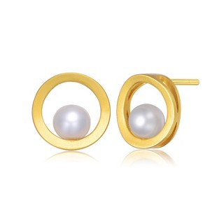 Guili Sterling Silver 14K Gold Plated Earrings with Genuine Freshwater Round Pearl, Featuring Classic Stud Design for Timeless Elegance - 1 of 3