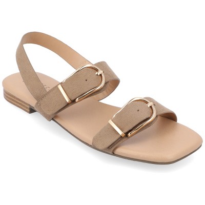 Journee Collection Womens Twylah Low Stacked Heel Sling Back Sandals