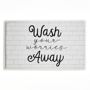 Stupell Industries Wash Worries Away Simple Printed Plush Bath Mat And Bath Rug, Design By Arrolynn Weiderhold, 18"X30" - 1 of 4