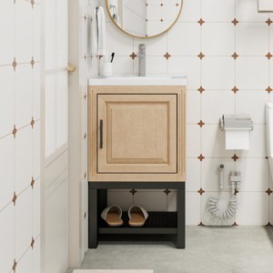Bathroom Vanity With Ceramic Sink And Hot And Cold Faucet,Freestanding Bathroom Storage Cabinet With 2 Doors And Open Iron Shelf-Maison Boucle - 1 of 4