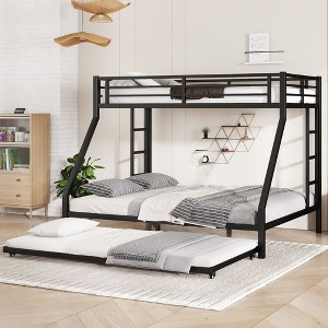 Twin XL Over Queen Metal Bunk Bed with Twin Size Trundle Black - 1 of 4