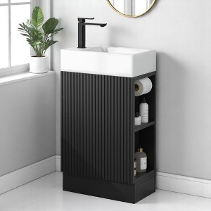 Mshliw 18.6" Bathroom Vanity with Ceramic Sink, Cabinet with Toilet Paper Holder & Two-Tier Shelf, Left or Right Orientation - 1 of 4