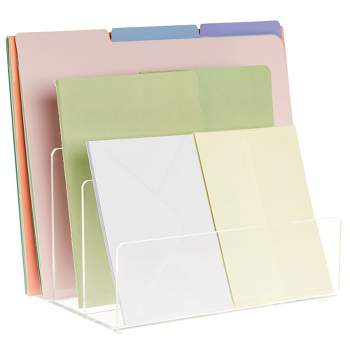Juvale Clear Acrylic Folder Holder with 3 Sections for Paper Files, Documents, Envelopes, Desk Organizer for School and Office Supplies, 9x6.75 in