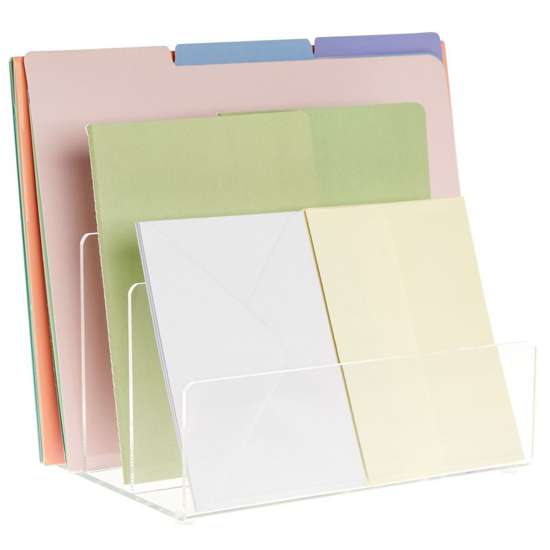 Juvale Clear Acrylic Folder Holder with 3 Sections for Paper Files, Documents, Envelopes, Desk Organizer for School and Office Supplies, 9x6.75 in, 1 of 9