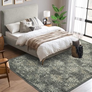 Machine Washable Living Room Rug Indoor Rug Kitchen Accent Rug Distressed Carpet Low Pile Bedroom Rug Office Dining Room Olive - 1 of 4