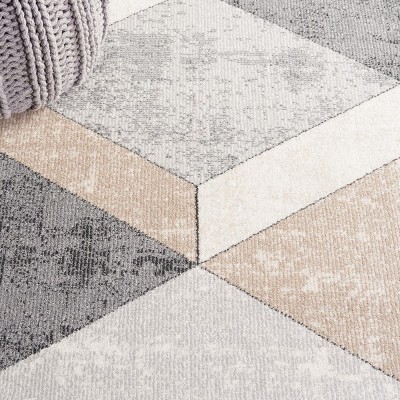 Phoenix Light Grey Beige Charcoal Geometric Area Rug 6'7"x6'7"