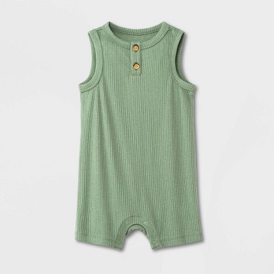 Image of Baby Ribbed Henley Romper - Cat & Jack™ Sage Green 0-3M