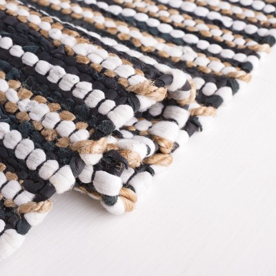Handmade Black Wool and Cowhide Flat Woven Rug, 3' x 5'