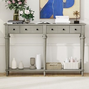Sapphtopaz Wood Console Table with 4 Drawers and Open Shelf, Entryway Table with Conical Legs, Side Table for Living Room, Entryway, Hallway - 1 of 4