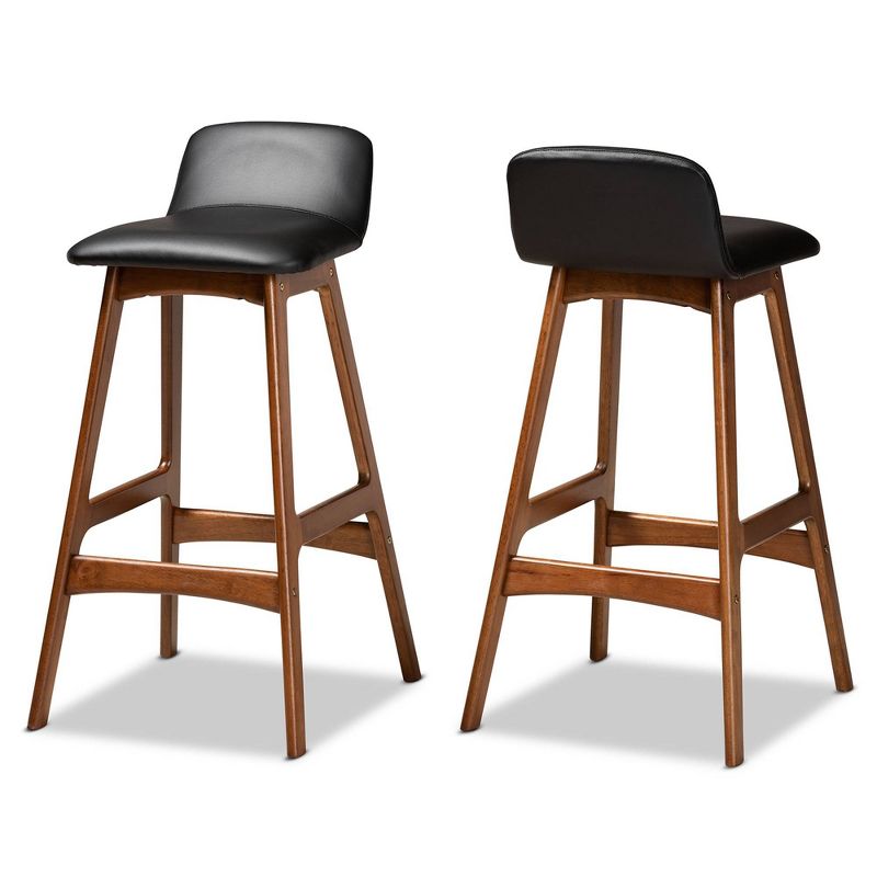 2pc Darrin Faux Leather and Wood Barstools Black/Walnut/Brown - Baxton Studio, 1 of 10