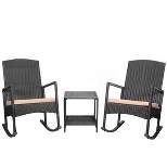 Barton 3PCS Outdoor High-Backrest Rocking Chair Cushion Seat Seating Group w/ Table Set (Black/Beige)