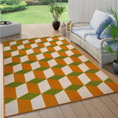 Vibrant Geometric Orange Synthetic 5' x 7' Flatwoven Indoor/Outdoor Rug