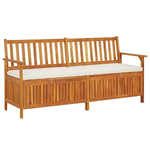 Bench Brown, Cream White Solid Acacia wood, 100% polyester fabric - 1 of 4
