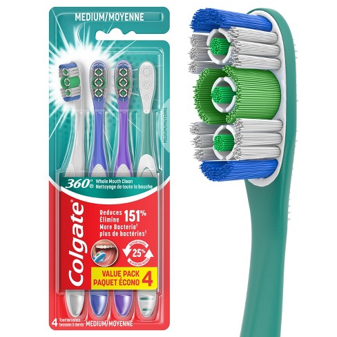 Colgate 360 Toothbrush With Tongue And Cheek Cleaner Medium - 4ct : Target