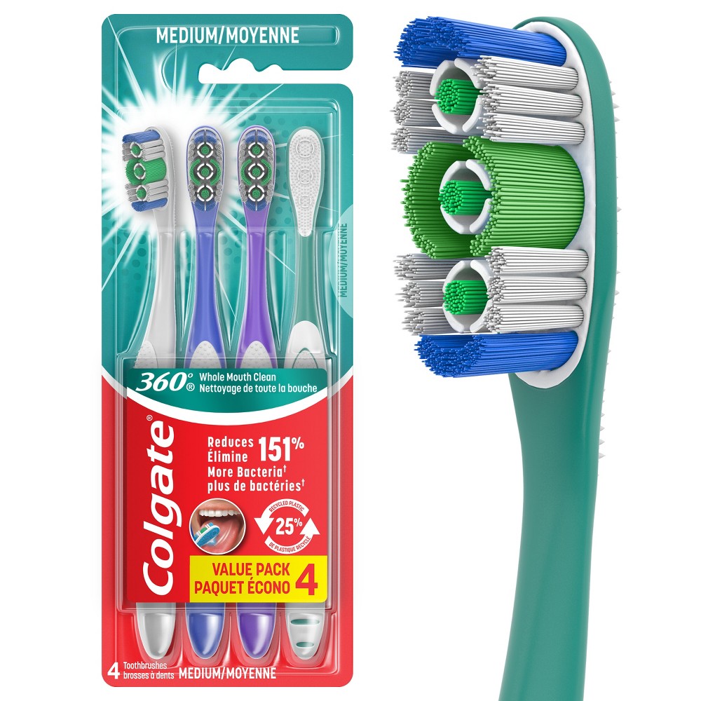 Photos - Electric Toothbrush Colgate 360 Toothbrush with Tongue and Cheek Cleaner Medium - 4ct 
