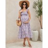 Coolmee Womens Maternity Dress Summer Sleeveless Smocked Square Neck Ruffle Casual Boho Midi Dress Baby Shower Photoshoot - 2 of 4
