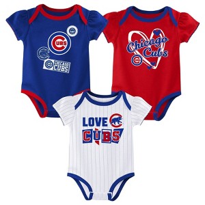 MLB Chicago Cubs Infant Girls' 3pk White Bodysuit - 1 of 4
