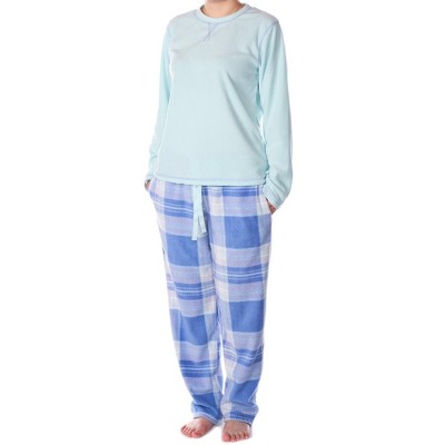 Image of Alpine Swiss Womens Pajama Set Long Sleeve Shirt and Polar Fleece Pants Sleepwear Blue XL