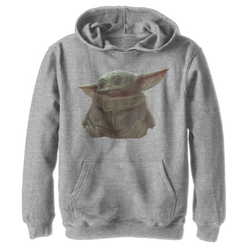 Boy s Star Wars The Mandalorian The Child Portrait Pull Over Hoodie Athletic Heather Small