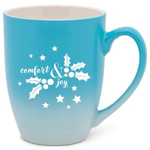 Elanze Designs Comfort & Joy Two Toned Ombre Matte Teal and White 12 ounce Ceramic Stoneware Coffee Cup Mug - 1 of 4