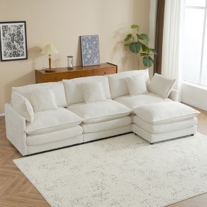 112.6" Modern Corduroy L-Shaped Modular Sectional Sofa with Side Storage Pockets & Movable Ottomans - 1 of 4
